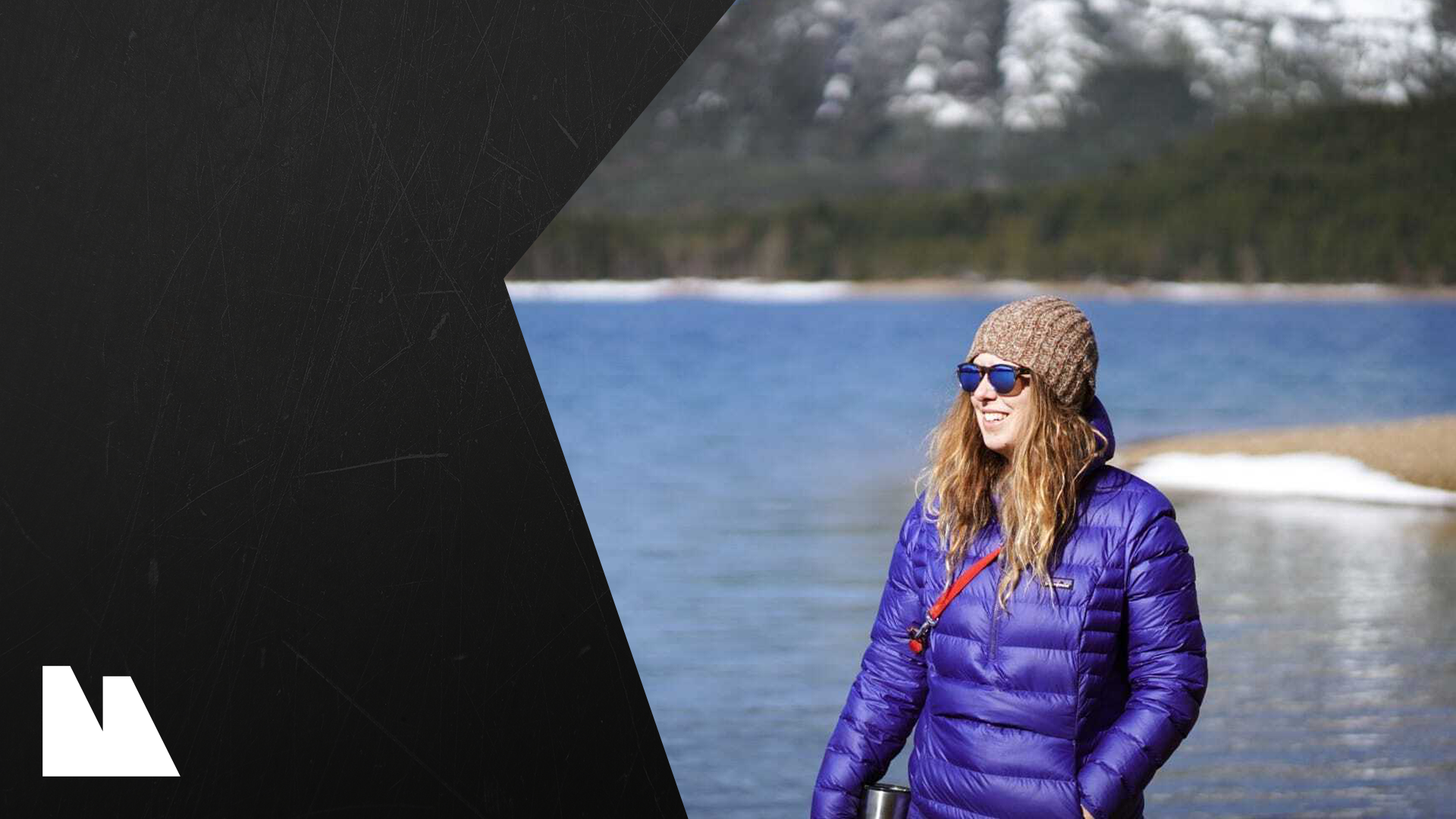 Photo: Photo of Kate Taylor in front of a lake, also the Mythical Games logo. Text: Kate Taylor, Art Director